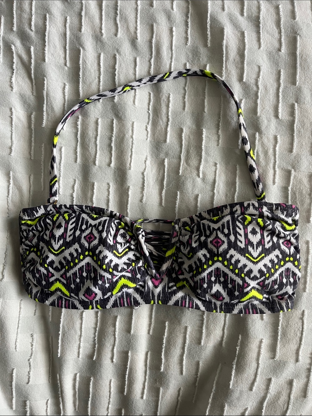 Xhilaration White Bandeau Bikini Top with Neon Yellow & Pink Accents
